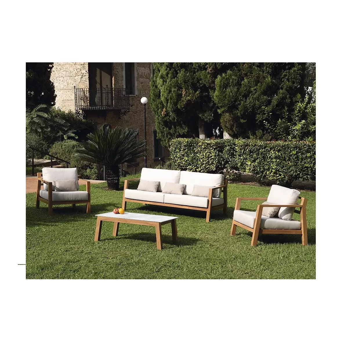 Salon Venecia alu effet bois Canapé 3P + 2 Fauteuils Tissus Bronx
