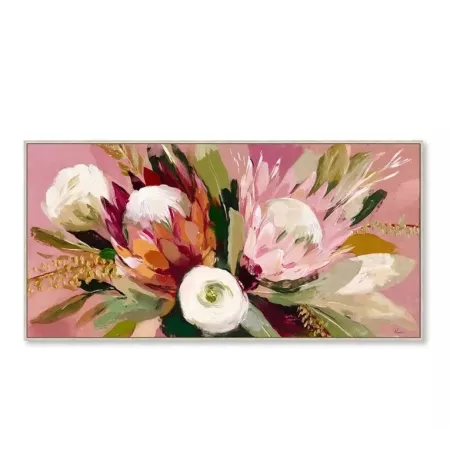 tableau rectangulaire bouquet de fleurs rosé 120x80