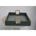 Plateau Rectangulaire Simili Vert et Bambou
