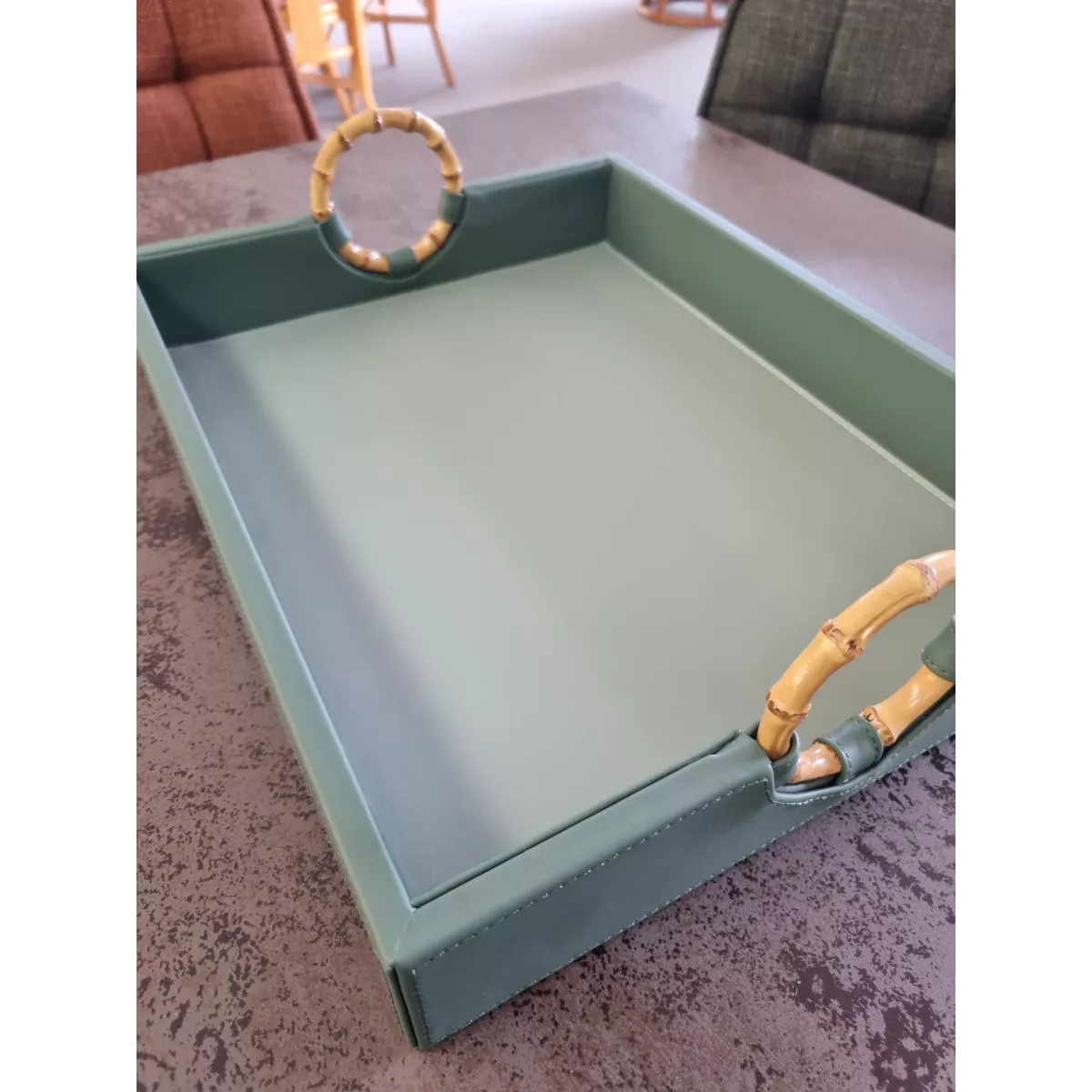 Plateau Rectangulaire Simili Vert et Bambou