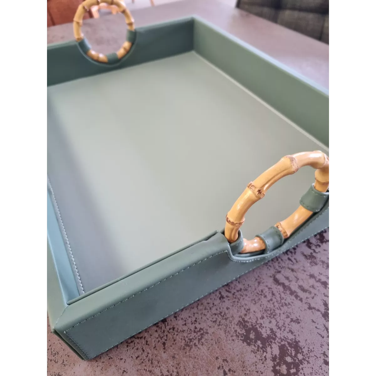 Plateau Rectangulaire Simili Vert et Bambou