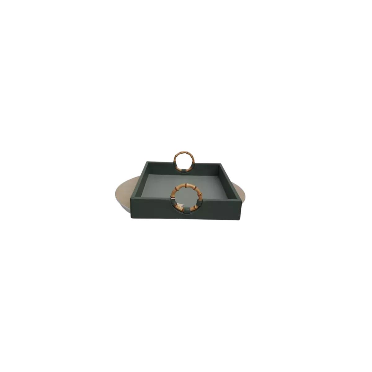 Plateau Rectangulaire Simili Vert et Bambou