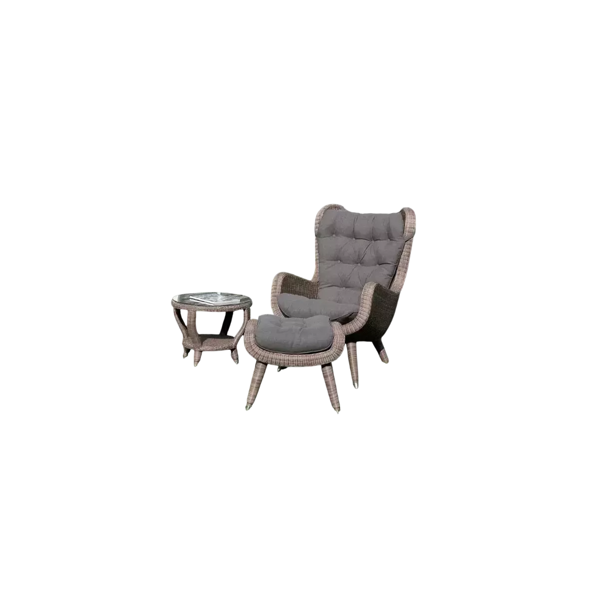 Ensemble Vino Taupe :  Fauteuil + Pouf + table basse