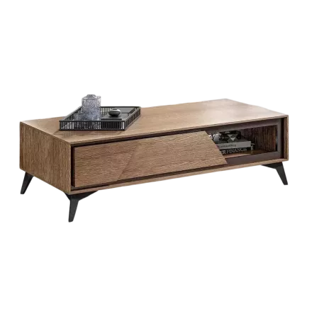 table basse en chêne et céramique et fer