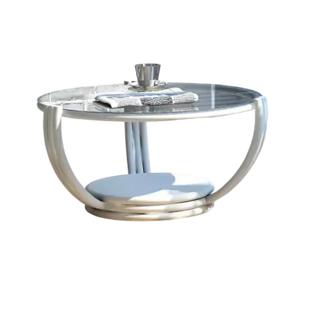 table basse en rotin ronde pivotante coloris blanc