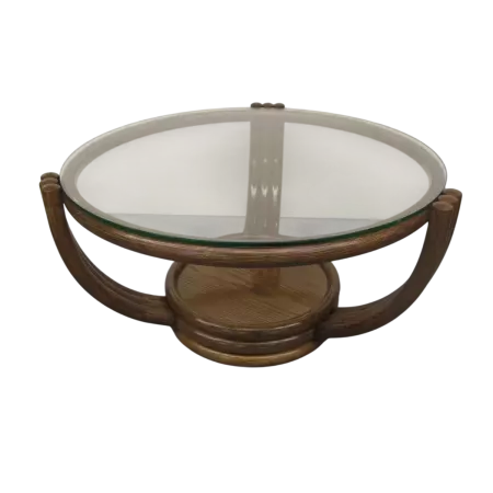 table basse en rotin ronde pivotante coloris chocolat