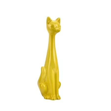 sculpture chat céramique jaune h25