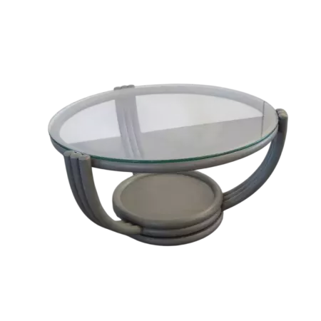 table basse en rotin ronde pivotante coloris chocolat