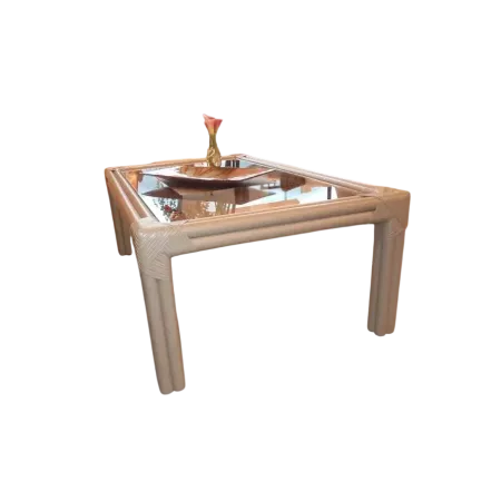 table basse en rotin rectangulaire coloris taupe