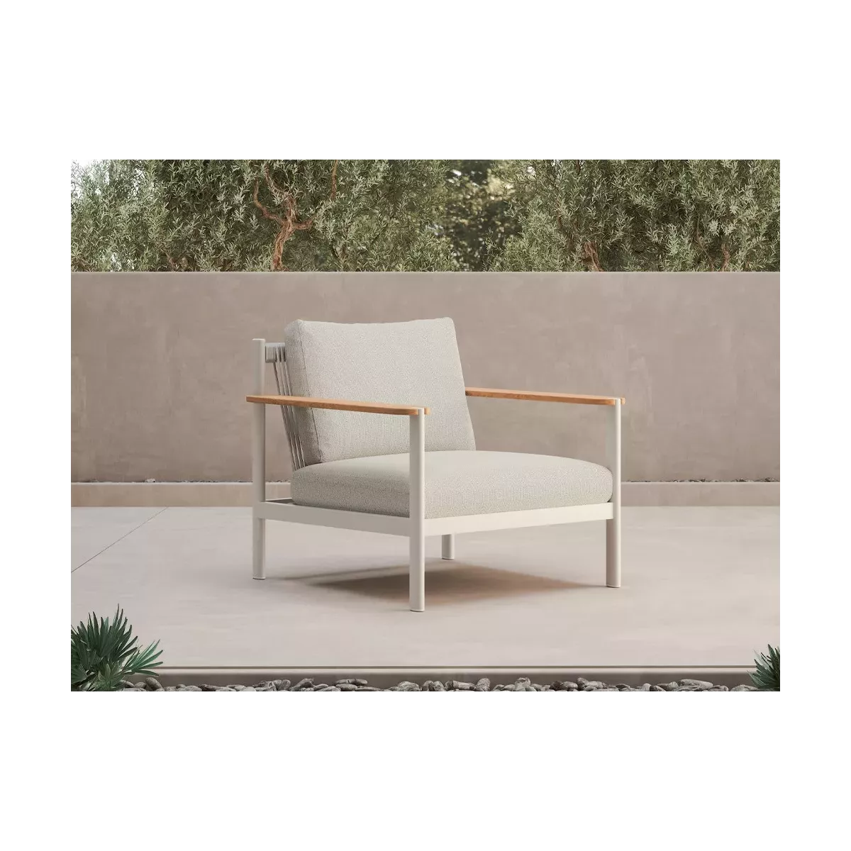 Fauteuil Patmos Aluminium, Corde, teck