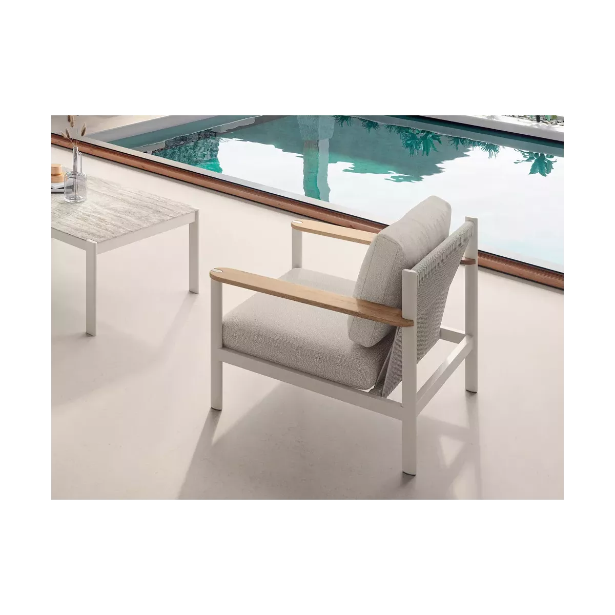 Fauteuil Patmos Aluminium, Corde, teck