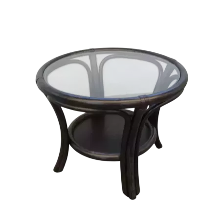 table basse en rotin ronde de jeux coloris café