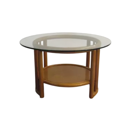 table basse en rotin ronde pivotante coloris blanc