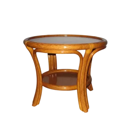 table basse en rotin ronde coloris merisier