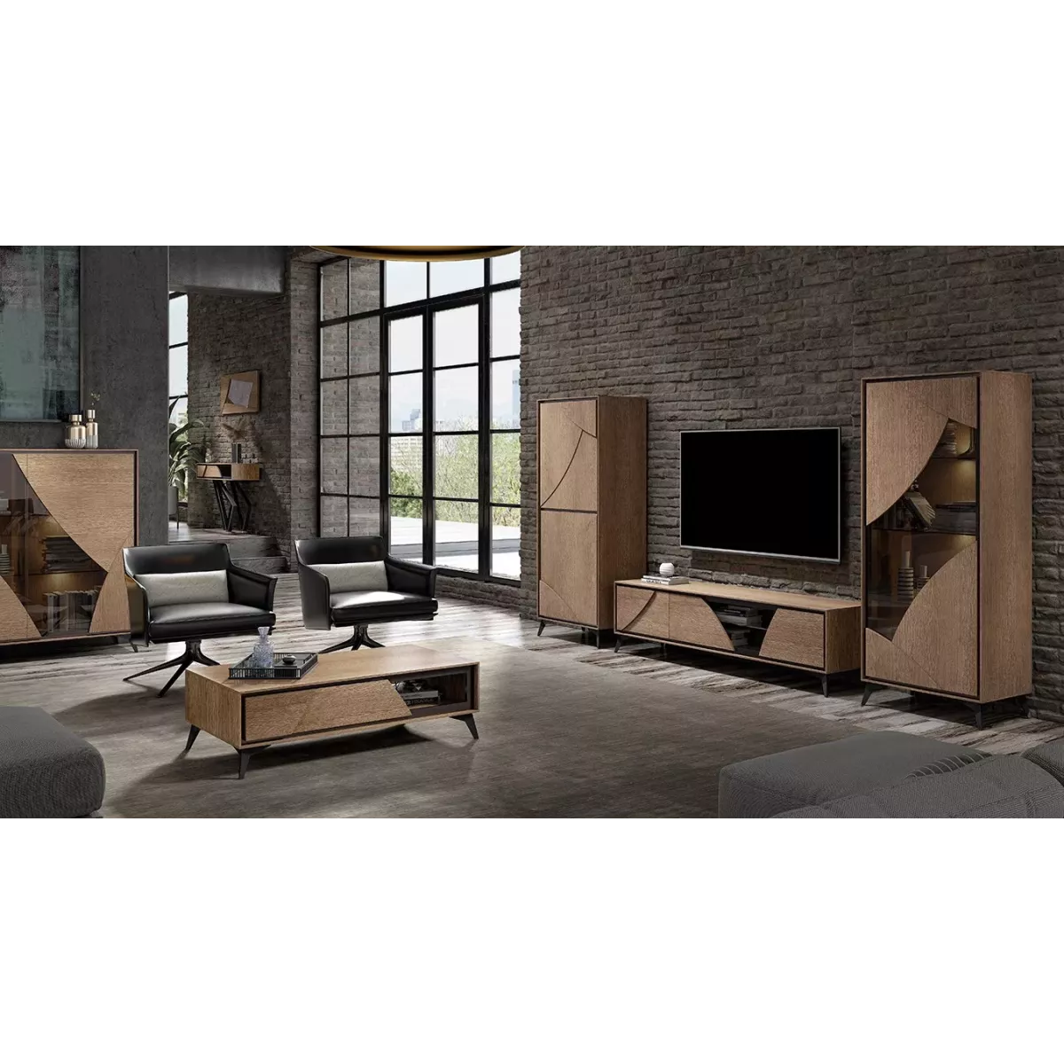 Meuble TV Circle en chêne 185 cm