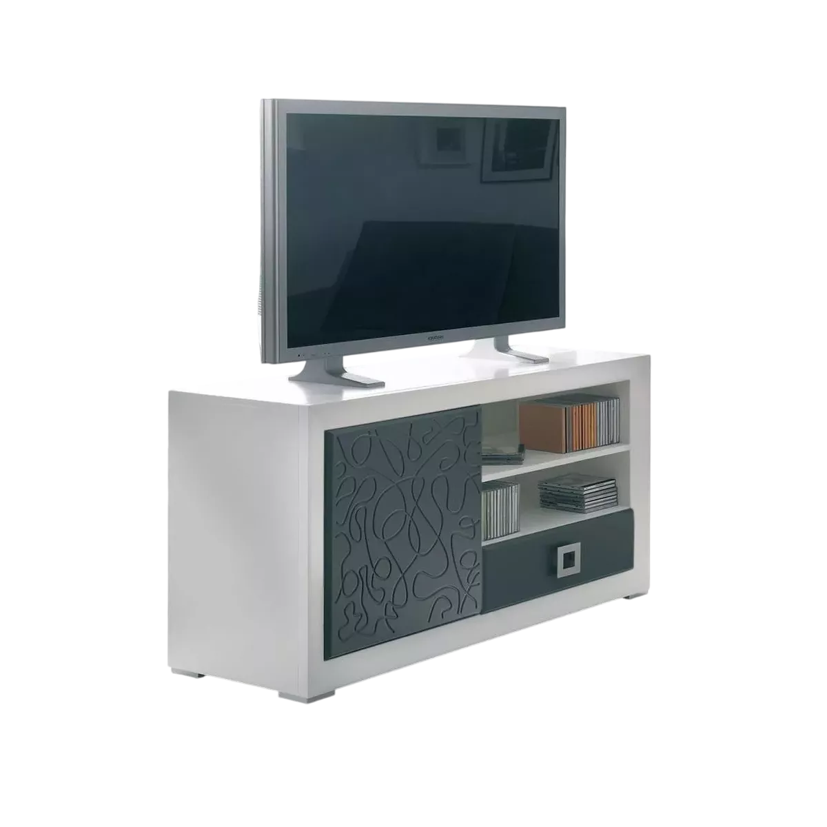 Meuble TV 120 Genève Blanc et Gris