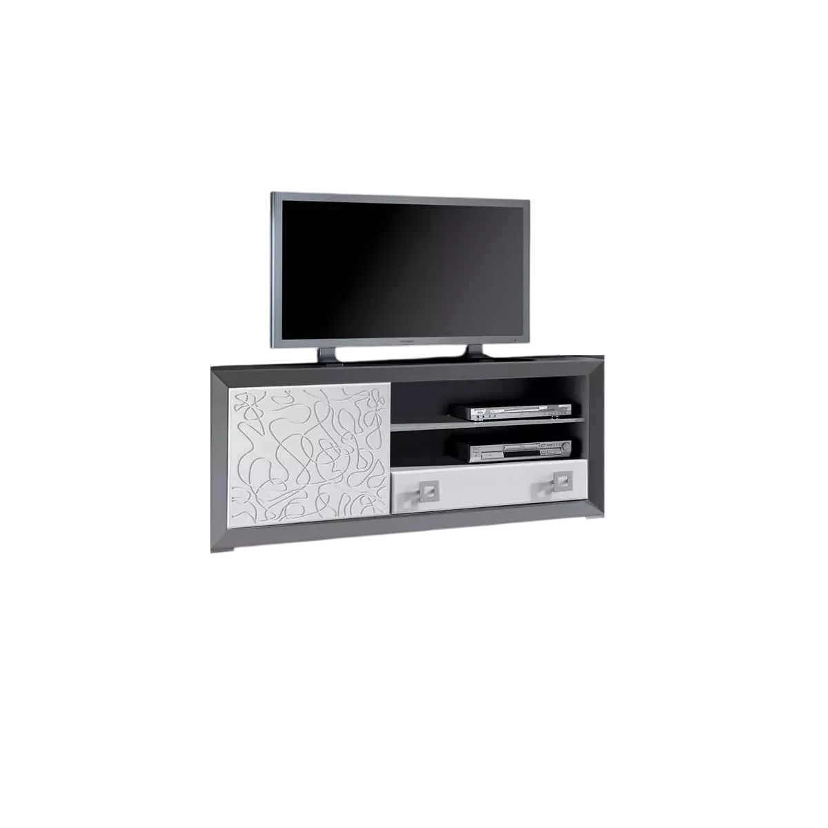 Meuble TV 120 Genève Gris et Blanc