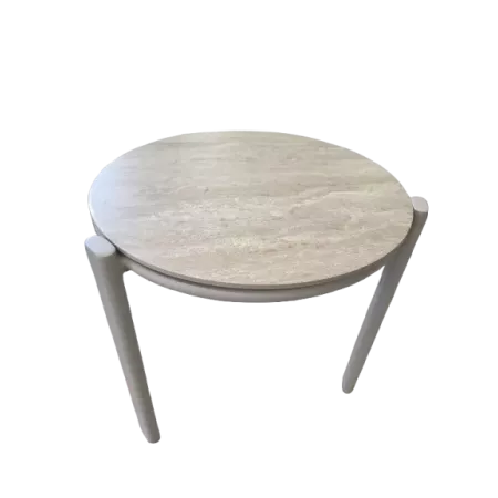 table basse special extérieur en aluminium sand et pierre ronde 42x40