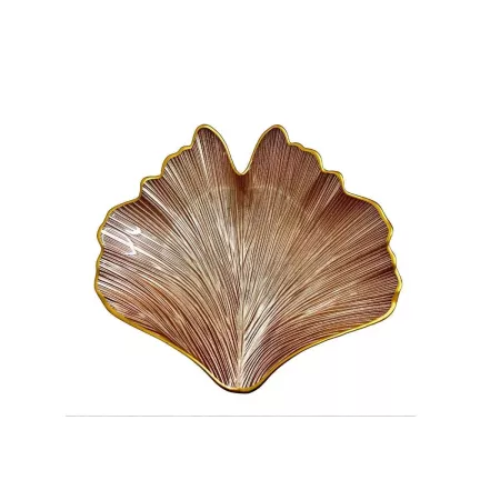 coupe en verre forme feuille ginko rose nacrée
