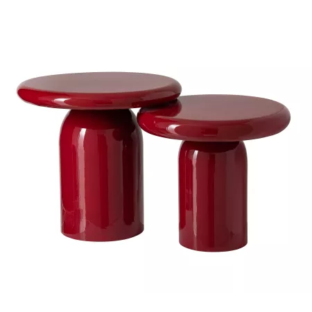 série de 2 tables basses ronde ruby laqué rouge