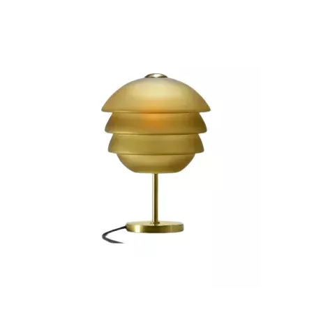 lampe LED laiton et verre coloré jaune ambre d'une hauteur de 42 cm