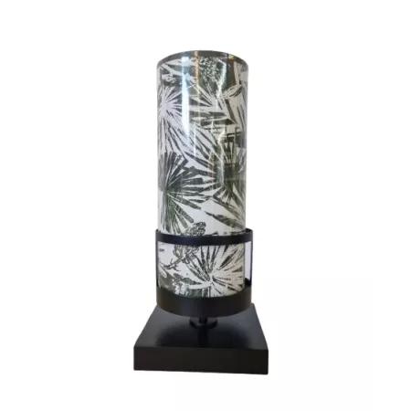 Lampe sixtyone hauteur 38cm avec chapeau en coton coloris nature feuillescréation flam et luce
