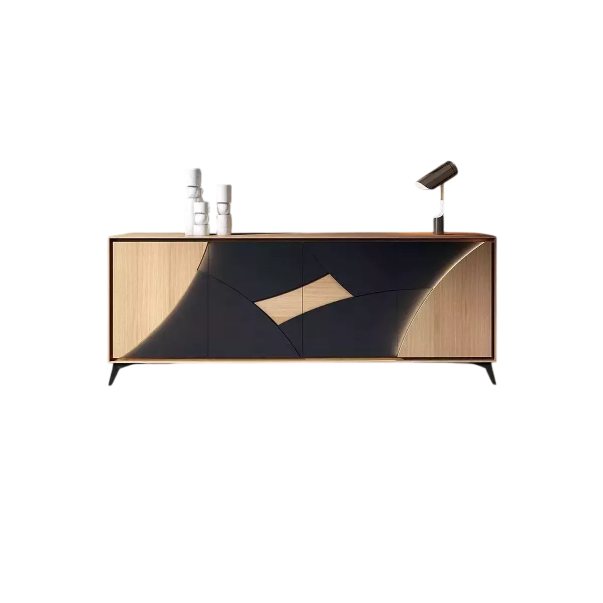 Bahut Circle 4 Portes en laque/Chêne avec Led 225cm