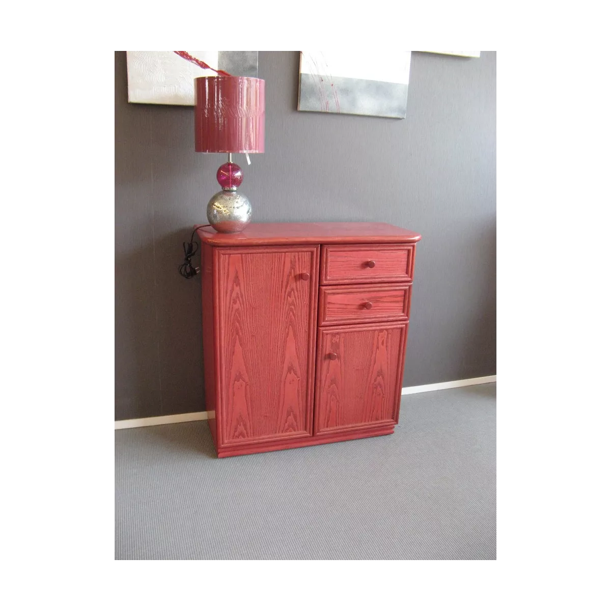 Meuble Delos 87x39 : 2 Portes et 2 Tiroirs Groseille