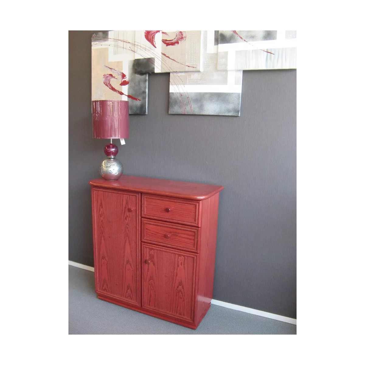 Meuble Delos 87x39 : 2 Portes et 2 Tiroirs Groseille