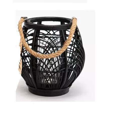 lanterne ROTIN noir tressage fin