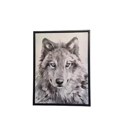 tableau visage de loup coloris gris, noir, blanc de 60x80 cm