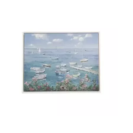 tableau représentant un paysage de mer calme avec ses barques 90x70