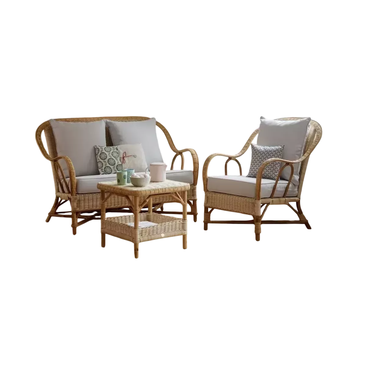 Salon Nantucket Rotin Naturel : Canapé+ 2 Fauteuils