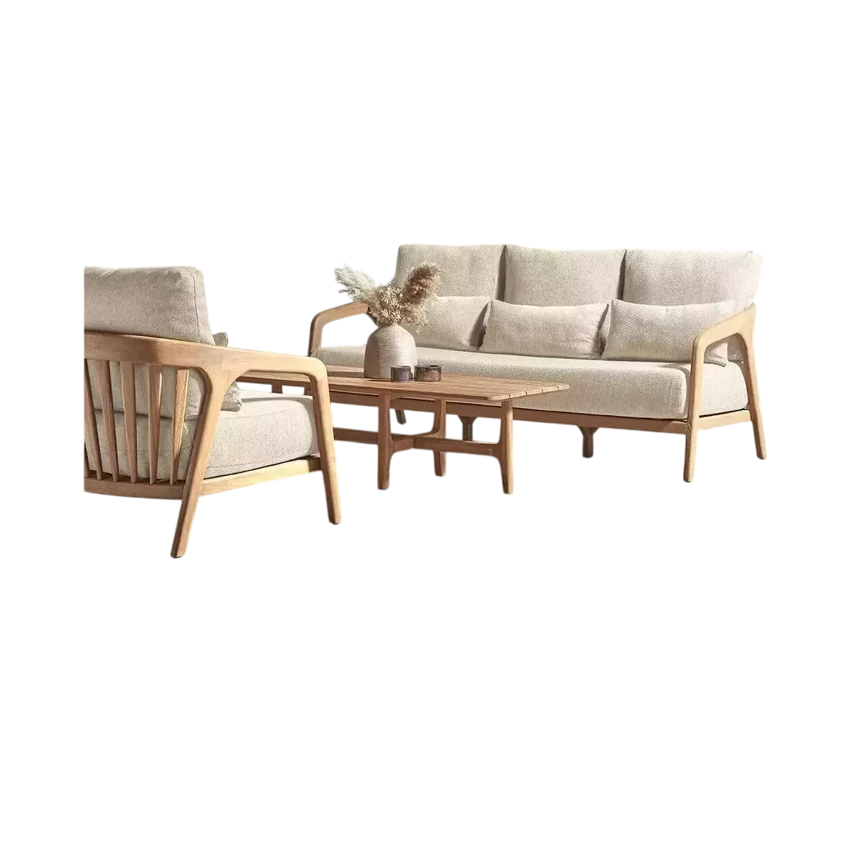Salon Lisa Teck Naturel canape 3 Places + 2 Fauteuils