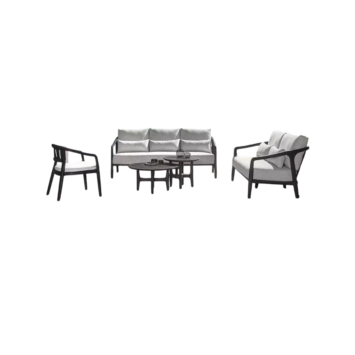 Salon Anais Teck noir canape 3 Places + 2 Fauteuils