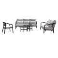 Salon Anais Teck noir canape 3 Places + 2 Fauteuils