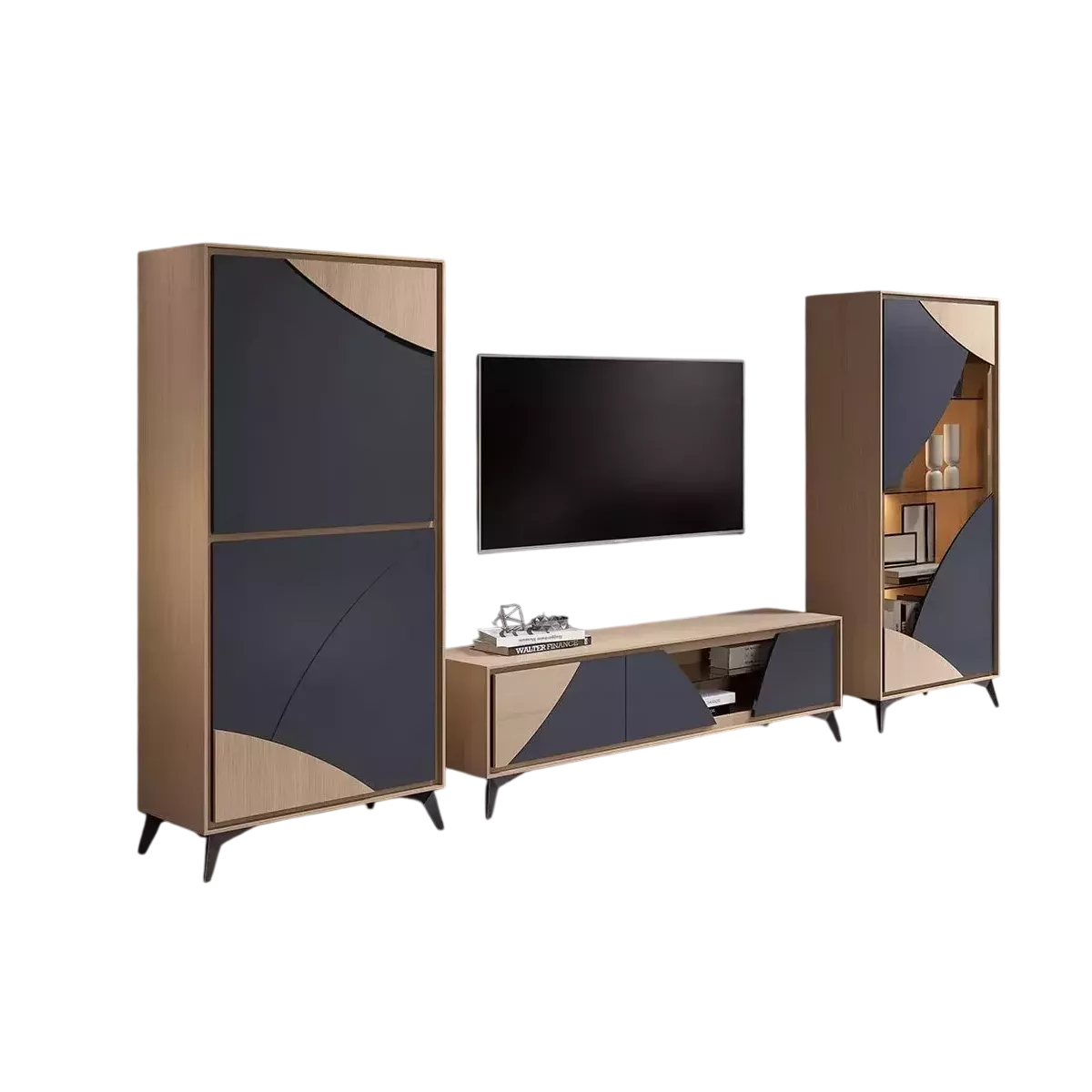 Meuble TV Circle laque/Chêne 185 cm