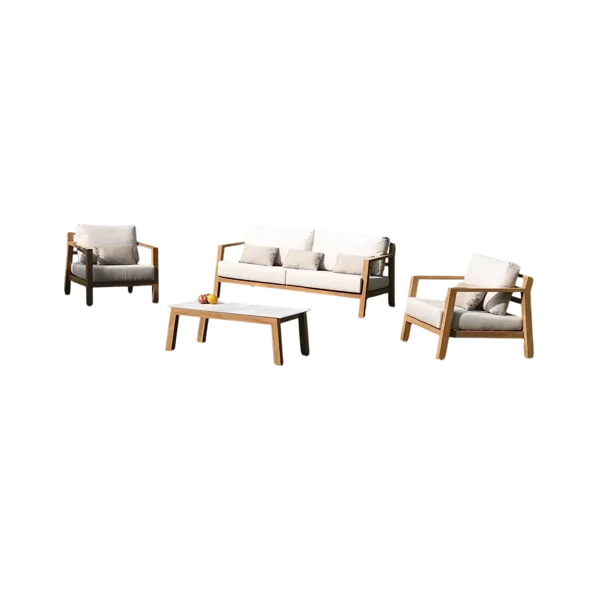Salon Venecia alu effet bois Canapé 3P + 2 Fauteuils Tissus Bronx