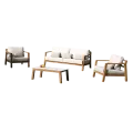 Salon Venecia alu effet bois Canapé 3P + 2 Fauteuils Tissus Bronx
