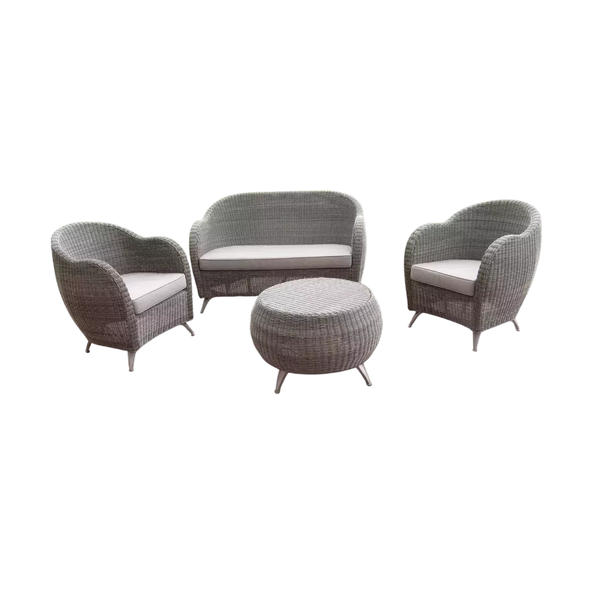Salon Résine Moski Gris : Canapé 2 Places + 2 Fauteuils + 1 Table Basse