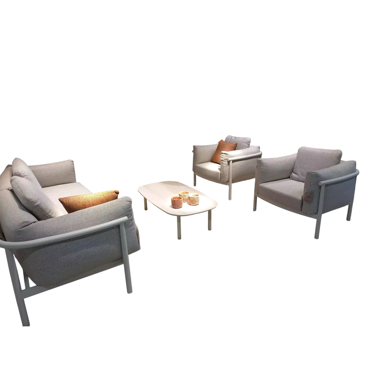 Salon Livy Canapé 3 places + 2 Fauteuils Alu Sand