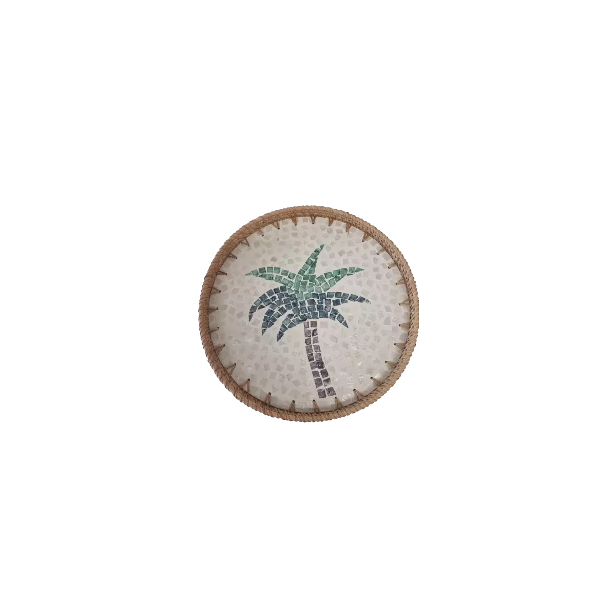 Plateau Rond Rotin et  Nacre Palmier 34cm