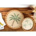Plateau Rond Rotin et  Nacre Palmier 34cm