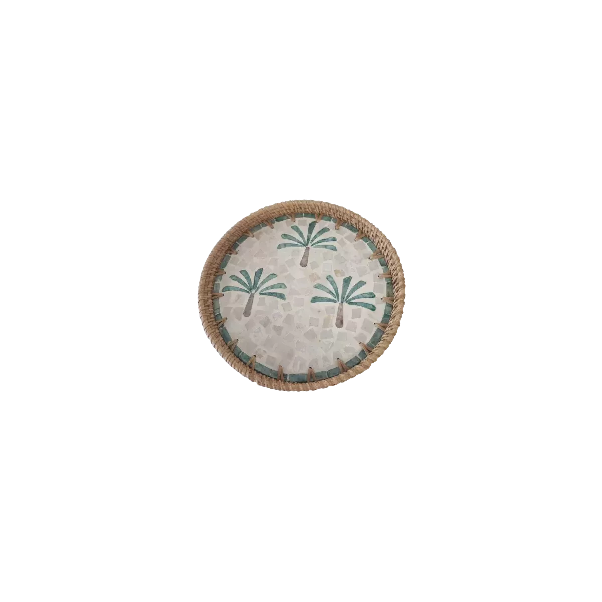 Plateau Rond Rotin et  Nacre Palmiers 24cm