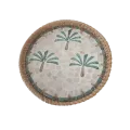 Plateau Rond Rotin et  Nacre Palmiers 24cm