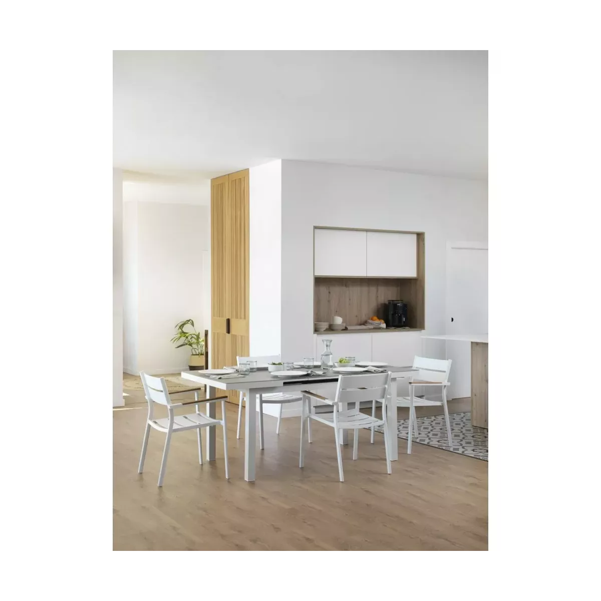 Fauteuil de Repas Aluminiuim et Teck Blanc Sims
