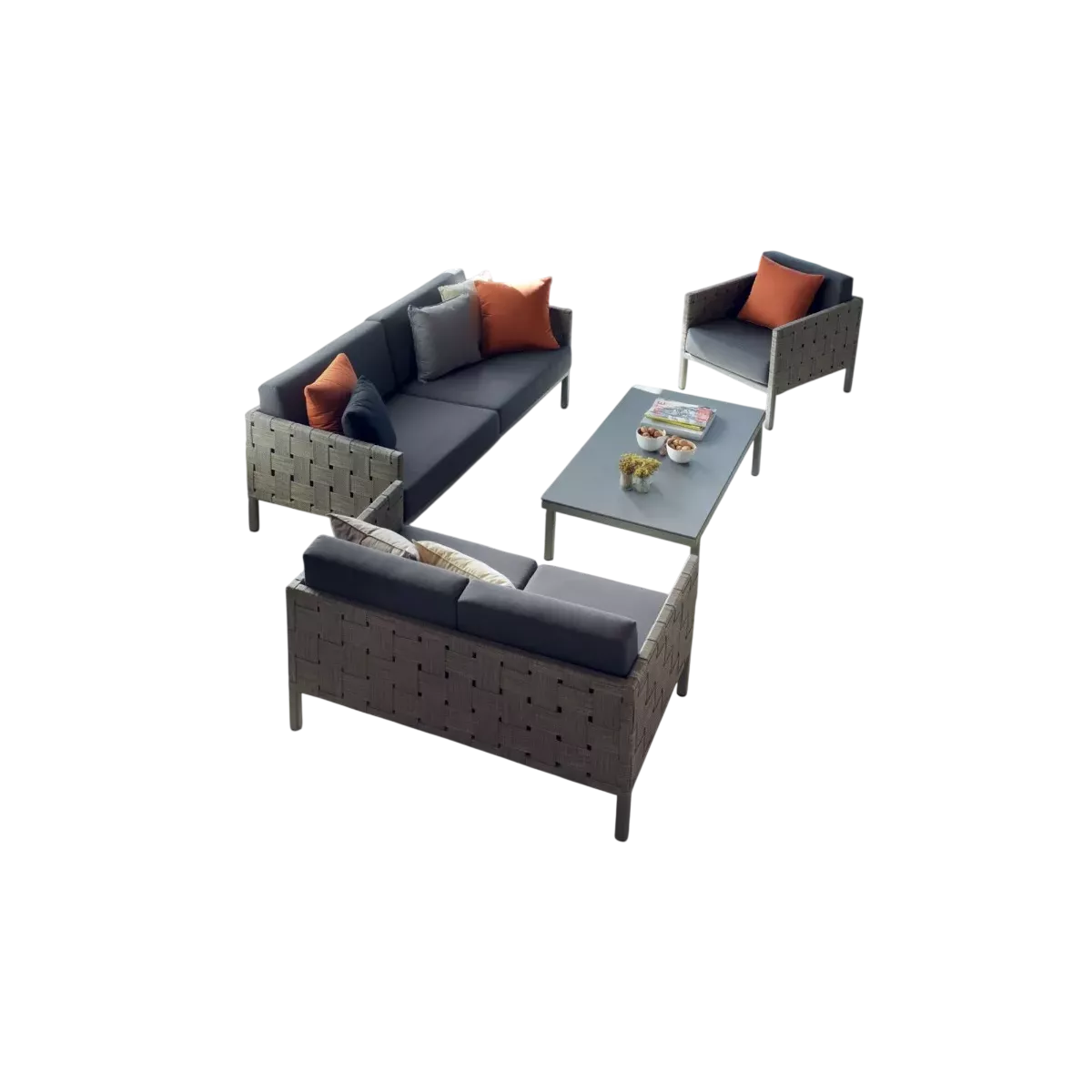 Salon Cube Aluminium :  Canapé 3P + 2 Fauteuils