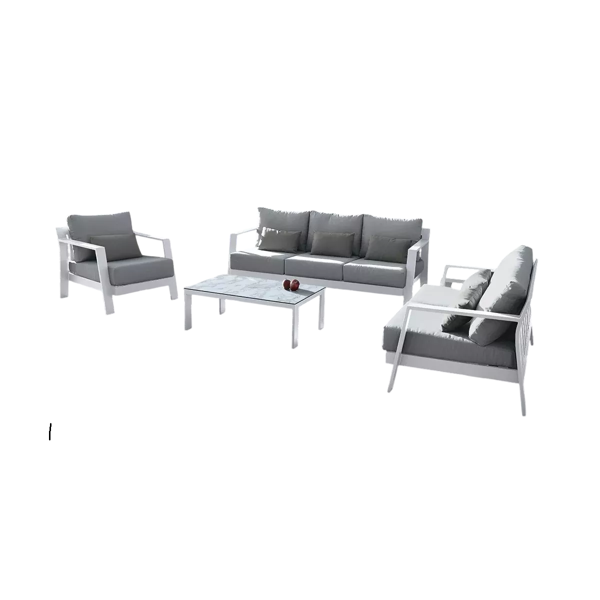Salon Atenas Canapé 3 places + 2 Fauteuils Alu Blanc
