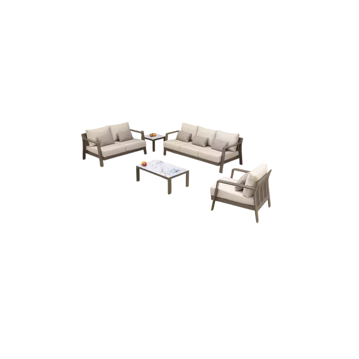 Salon Chypre Canapé 3 places + 2 Fauteuils Alu Taupe