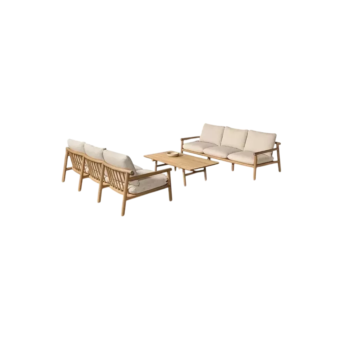 Salon Kuro Teck Naturel Canapé 3P + 2 Fauteuils